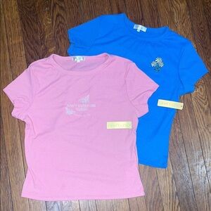 (2) Riley & James Pink and Blue Cropped Ribbed T-Shirts
